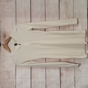 💟 SHEIN Long Sleeve High Neck Ribbed Cream Bodycon Dress Medium